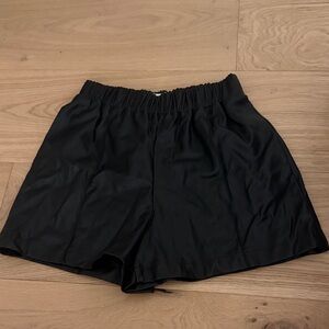 Topshop Black High-Waist Elastic Leather Shorts